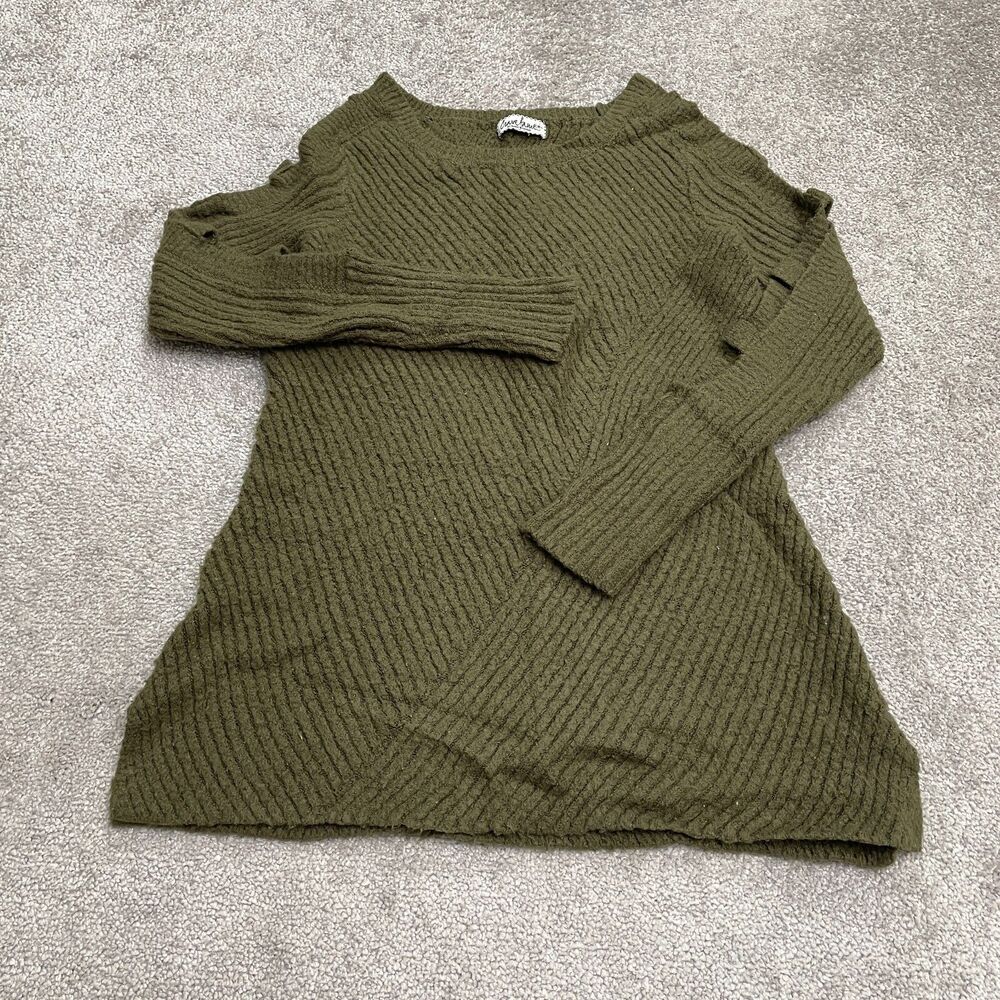 Cravefame Pullover Sweater Womens Small Green Ladder Sleeve Round Neck Casual